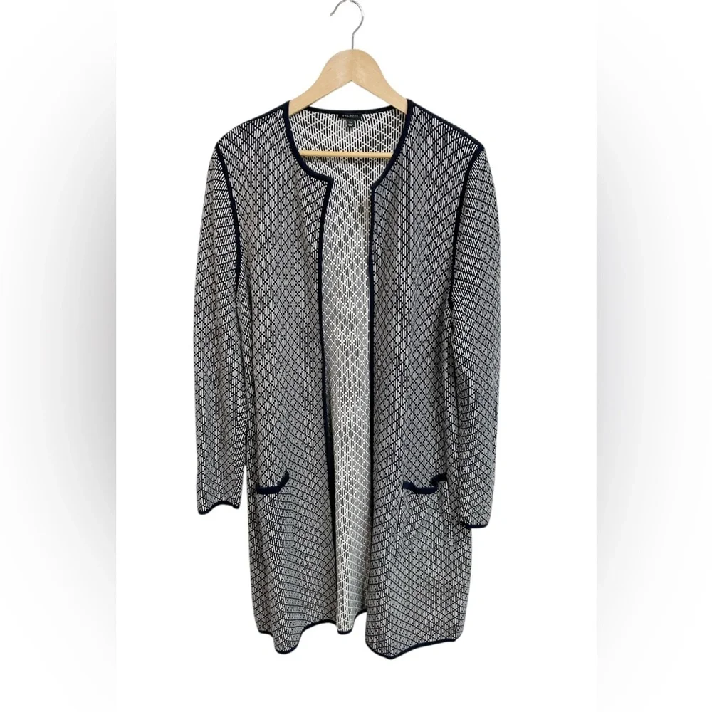 Talbots long-line open-front cardigan sweater navy white Size X-large XL - Picture 9 of 10
